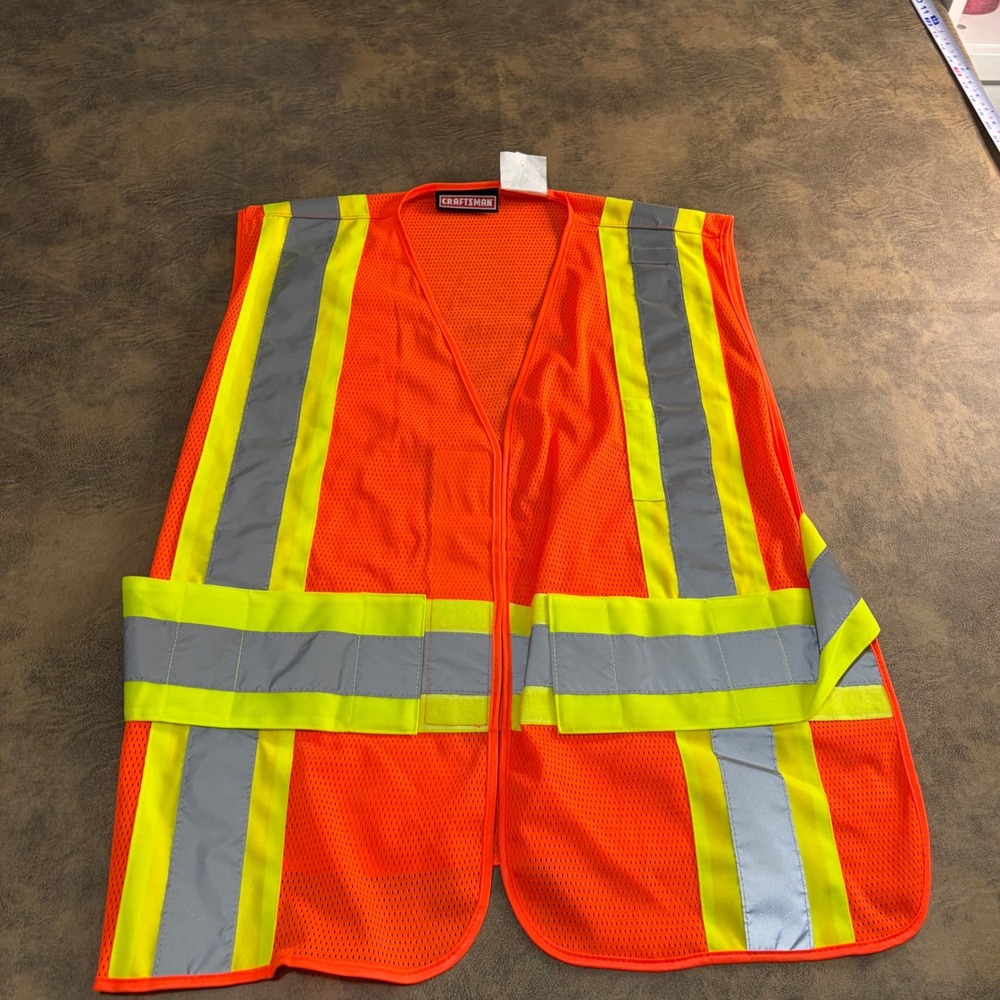 Craftsman Safety Vest Mens XL Orange Reflective Mesh ANSI Class 2 High Vis